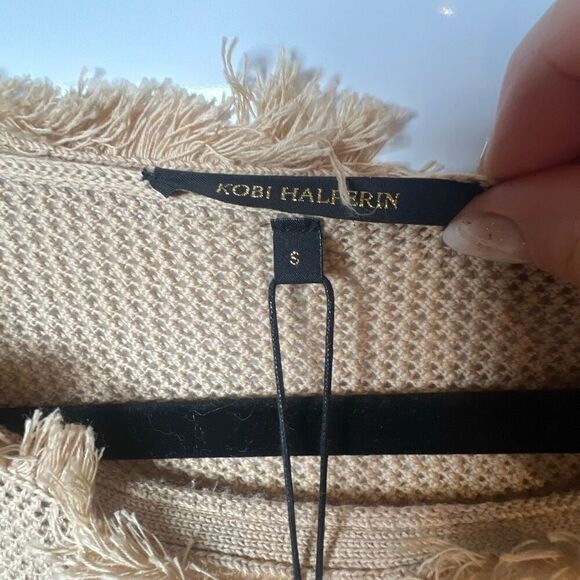 NWT Kobi Halperin Tan Open Stitch Fringe Pullover Sweater Top S - Picture 9 of 11